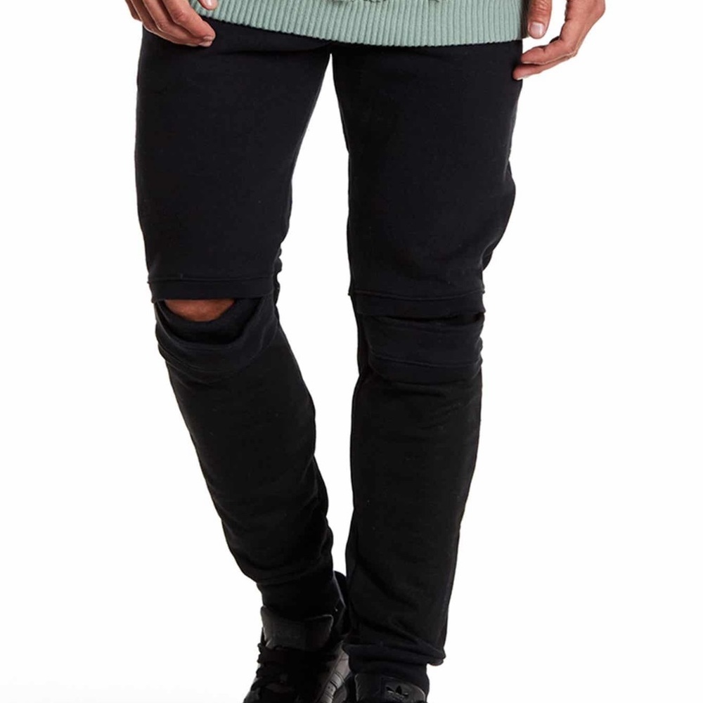 DRIFTER QUORUM Slit Knee Black Sweatpants Coated L
